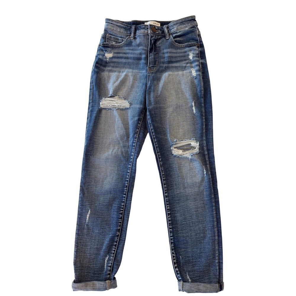 BKE Mom Jeans Womens 26 High Rise Distressed Ripped Denim Medium Wash